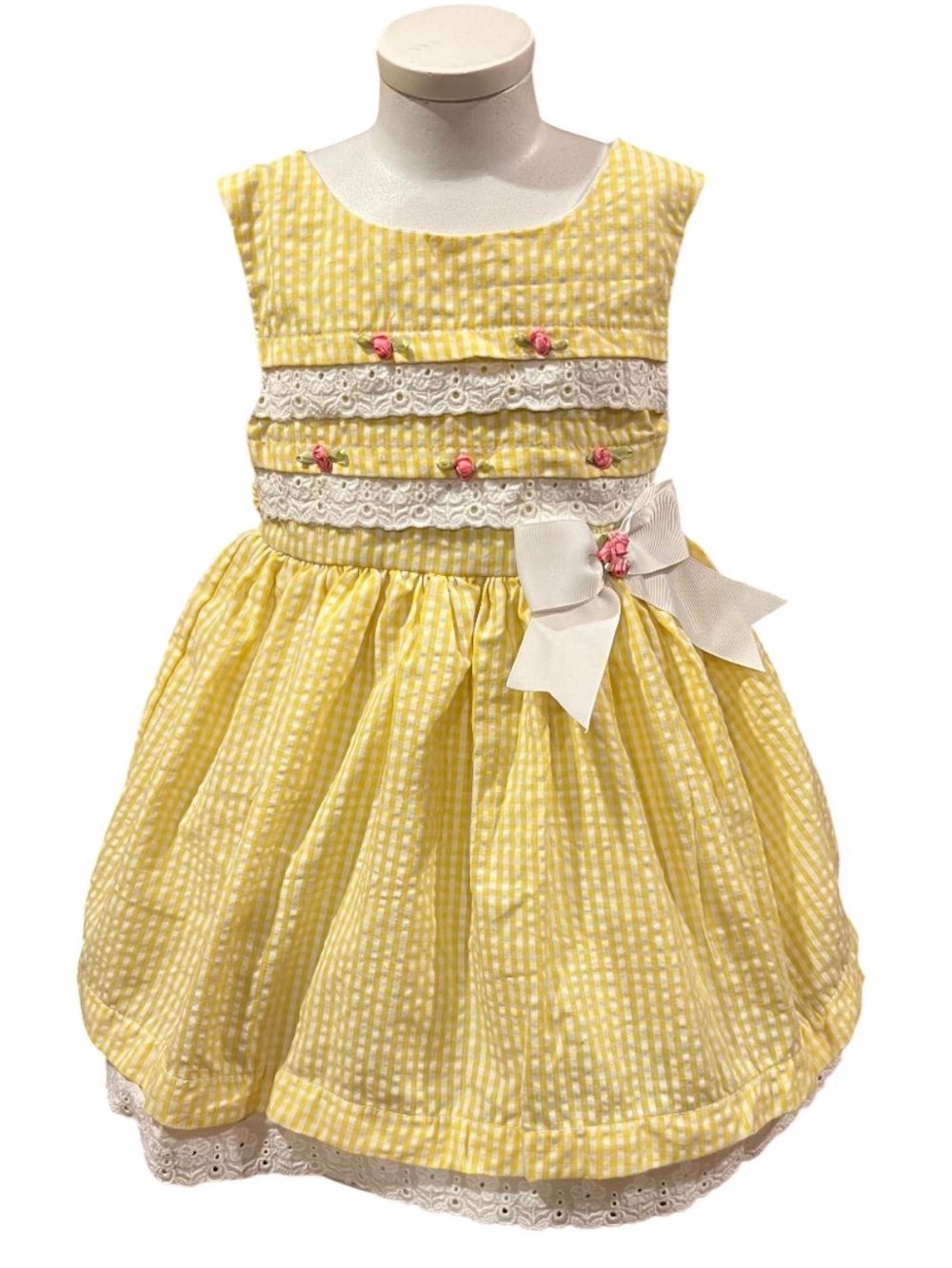 Vintage Rare Editions baby girls' 24M yellow/white gingham seersucker dress